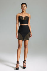 Ensemble haut bandeau et jupe à strass