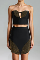 Ensemble haut bandeau et jupe à strass