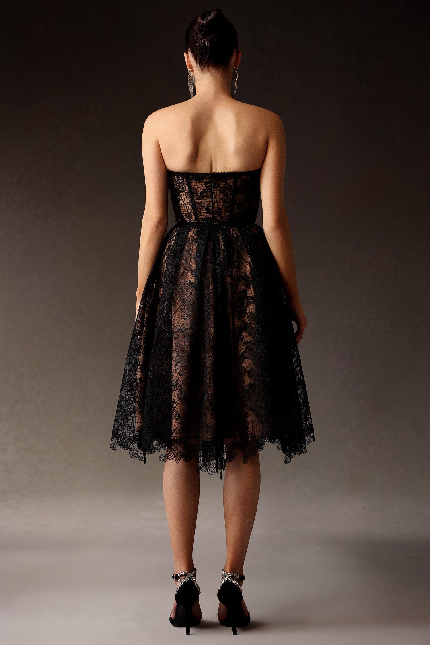 Strapless Lace Corset Midi Dress