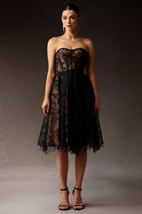 Strapless Lace Corset Midi Dress