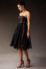 Strapless Lace Corset Midi Dress