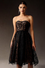Strapless Lace Corset Midi Dress
