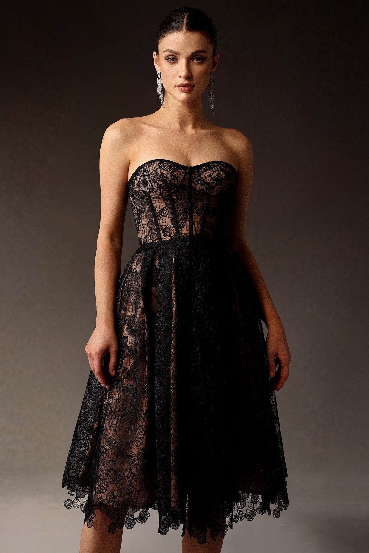 Strapless Lace Corset Midi Dress