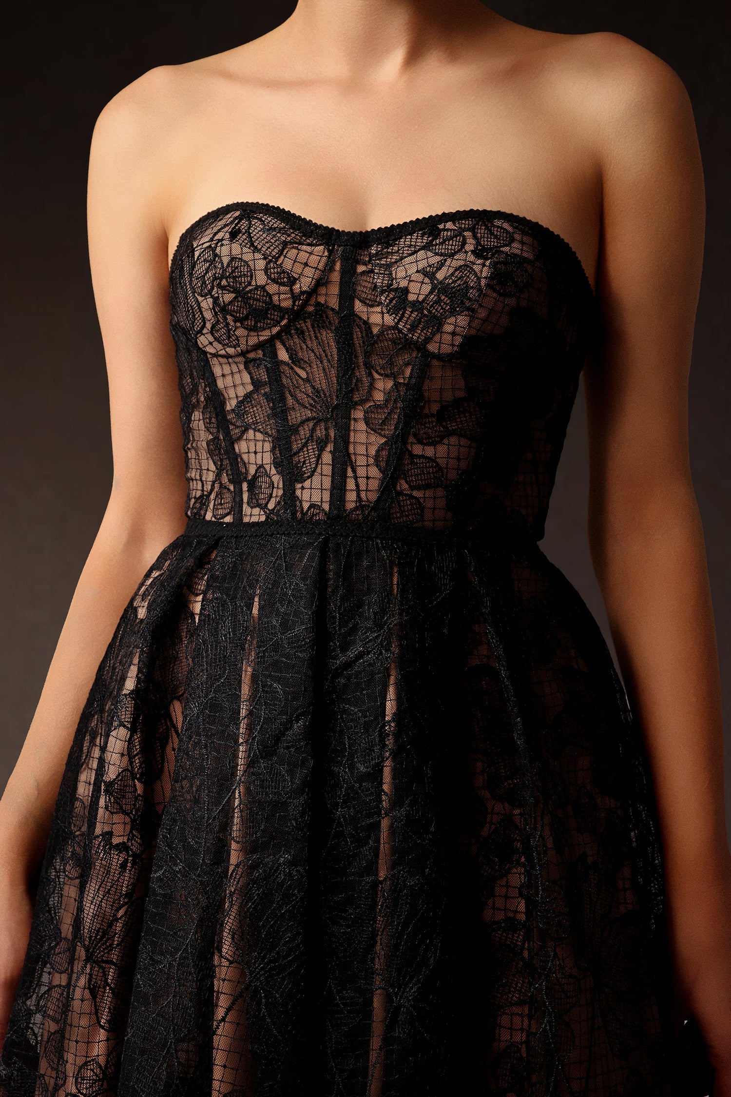 Strapless Lace Corset Midi Dress