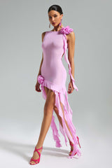 Flower Mesh Ribbon Mini Dress