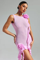 Flower Mesh Ribbon Mini Dress