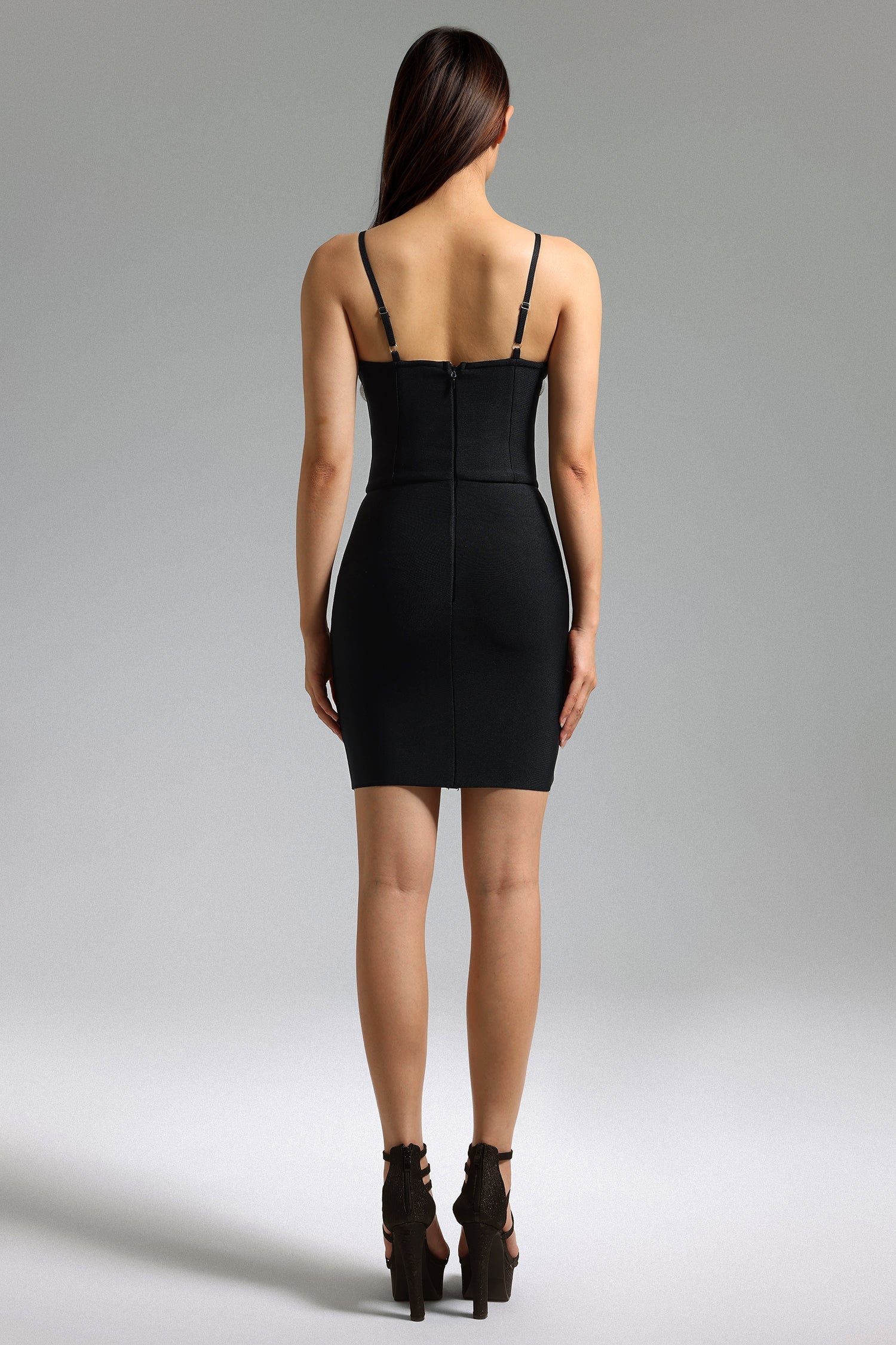 Robe bandage mini à fleurs - Noire