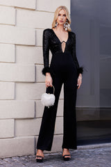 Combinaison à sequins et plumes - Noire 