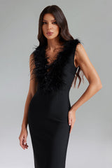 Feather V Neck Bandage Midi Dress