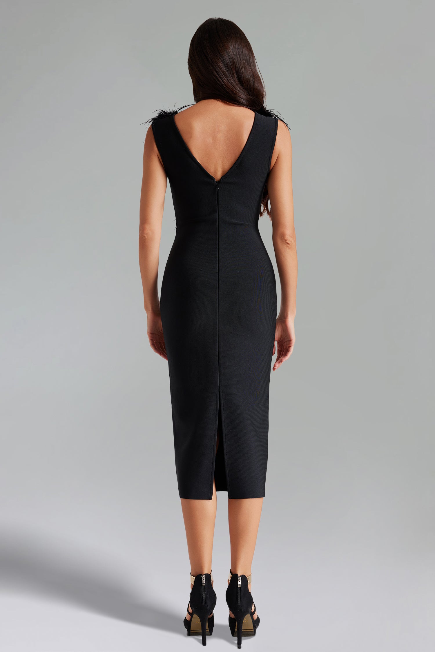 Feather V Neck Bandage Midi Dress