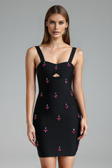 Robe courte à fleurs en strass