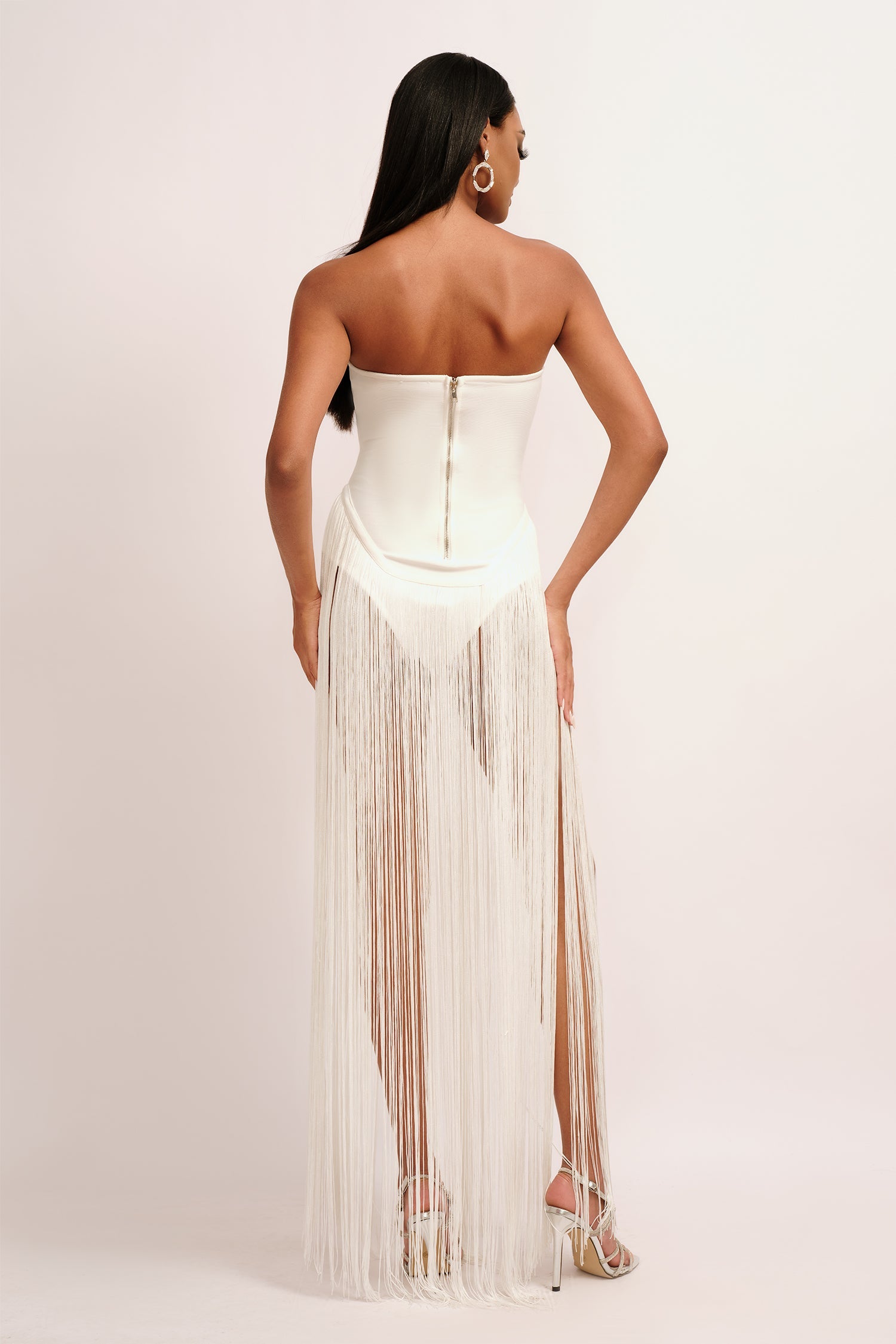 Strapless Fringe Dress - White