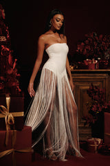 Strapless Fringe Dress - White