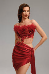 Strapless Feather Knit Two-Piece Set