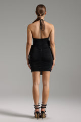 Halter V-neck Flowers Mini Dress