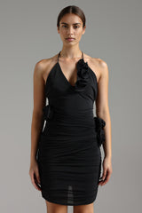 Halter V-neck Flowers Mini Dress