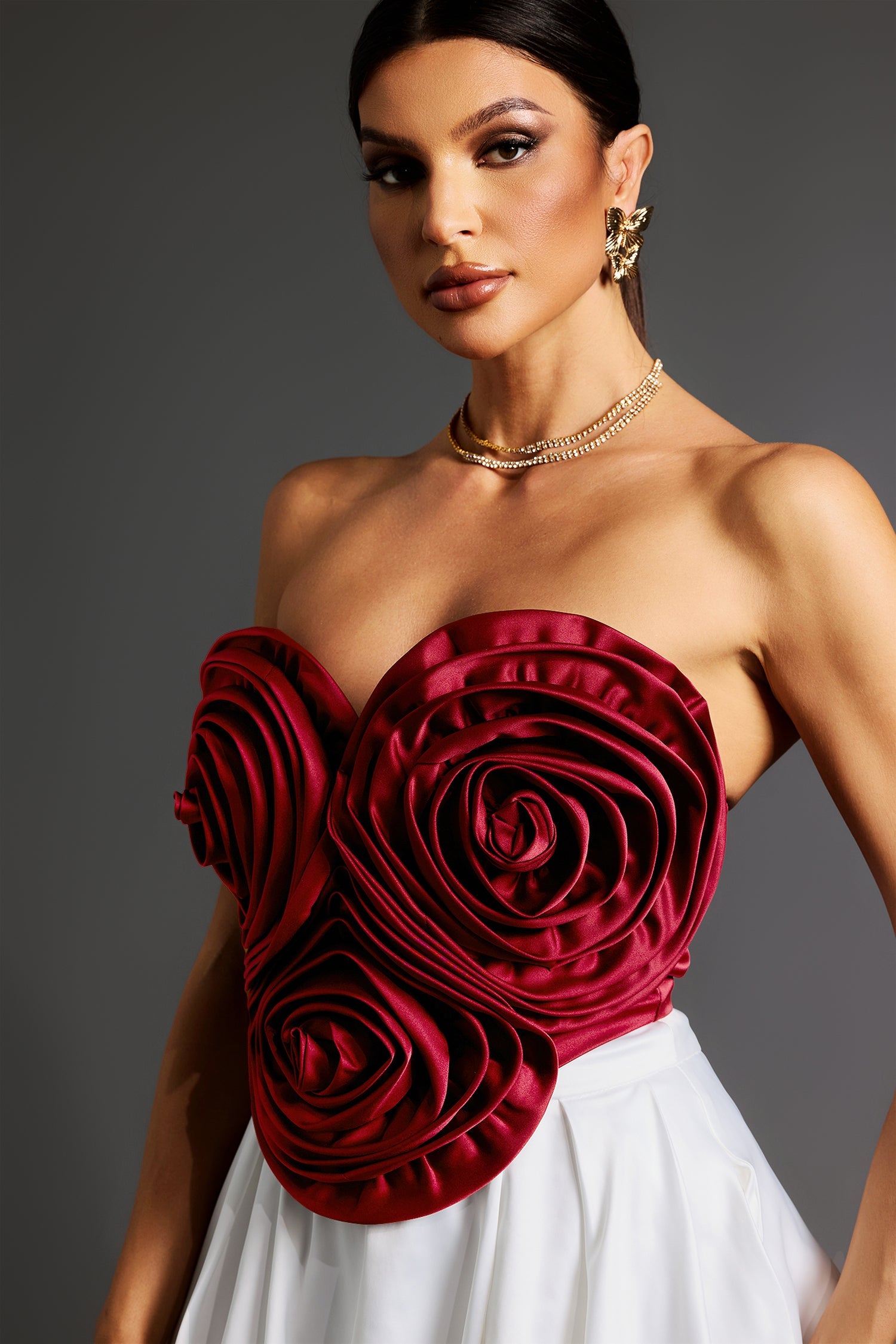 Flower Strapless Waist Mini Dress