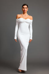 Off Shoulder Long Sleeves Backless Maxi Dress