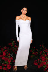 Off Shoulder Long Sleeves Backless Maxi Dress