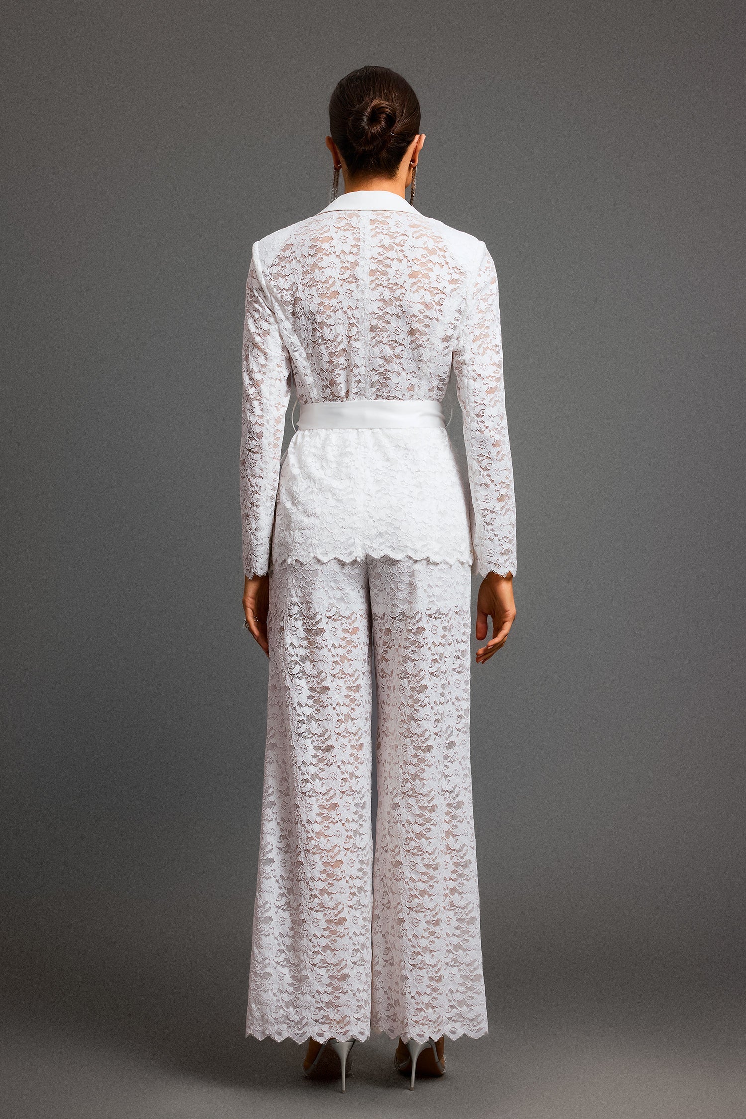 Deep-V Long Sleeves Lace Two-Piece Set