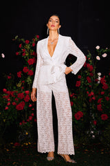 Deep-V Long Sleeves Lace Two-Piece Set