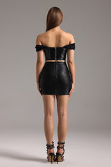 Straight Shoulder Man-made Leather  Corset