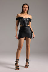 Straight Shoulder Man-made Leather  Corset