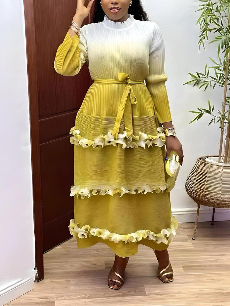 Ombre Ruffle Pleated Dresses