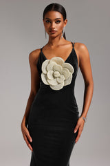 V-Neck Sleeveless Flowers Backless Velvet Maxi Dress