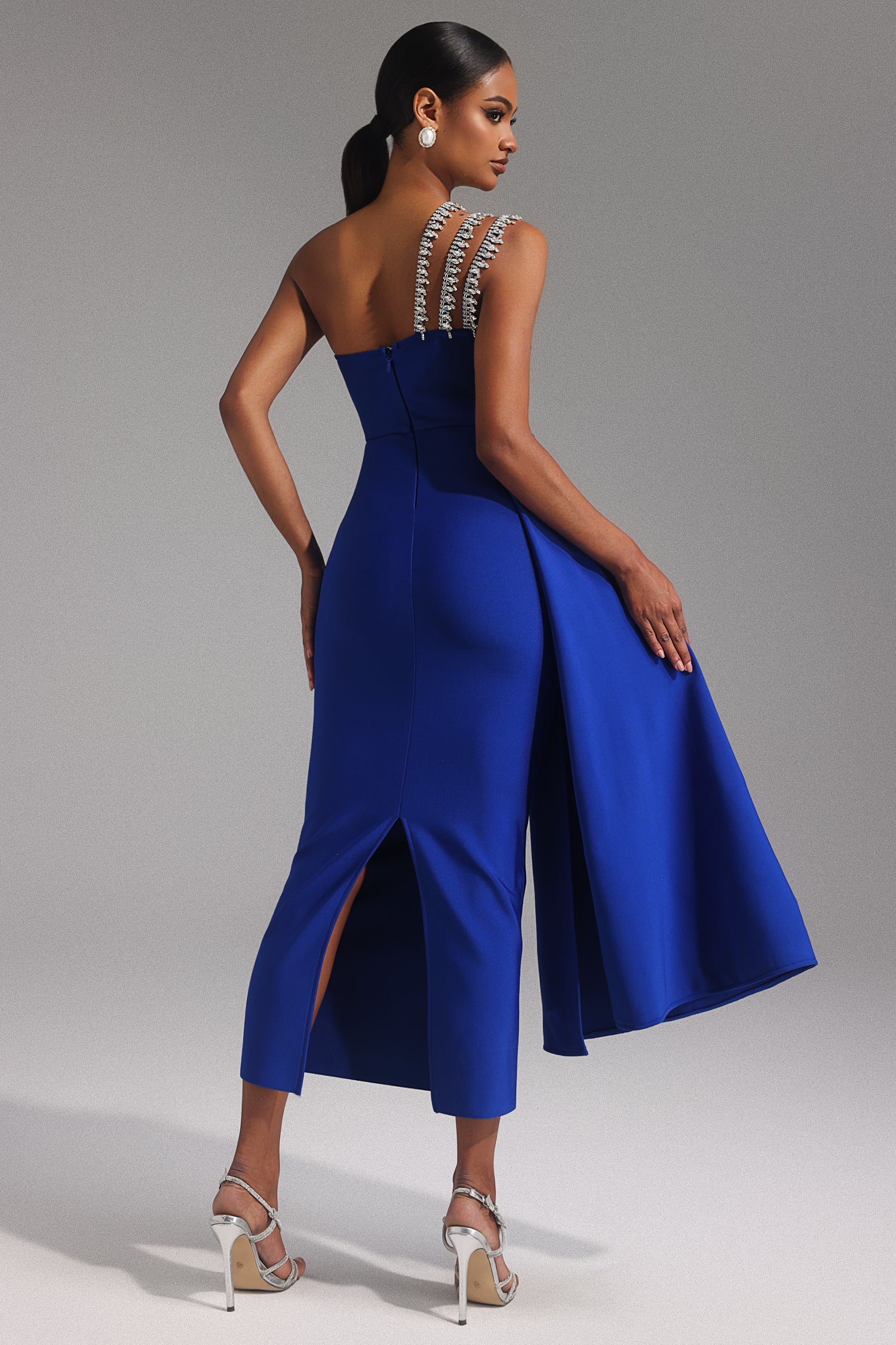 One Shoulder Diamond Bandage Maxi Dress