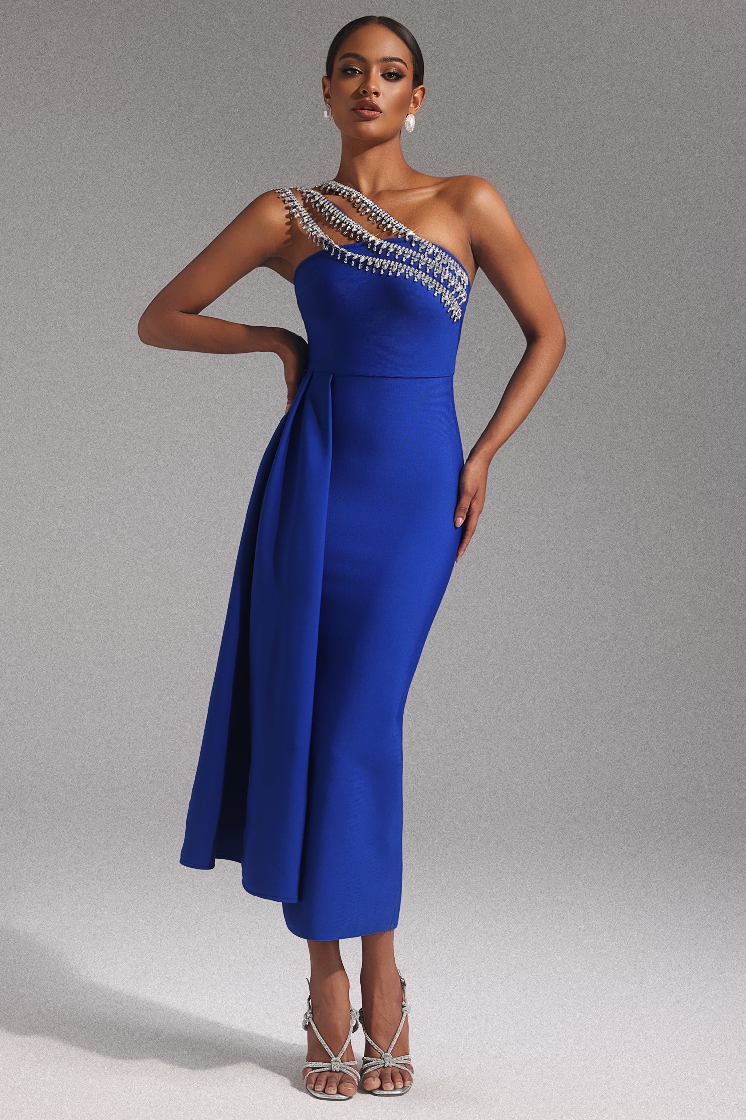 One Shoulder Diamond Bandage Maxi Dress