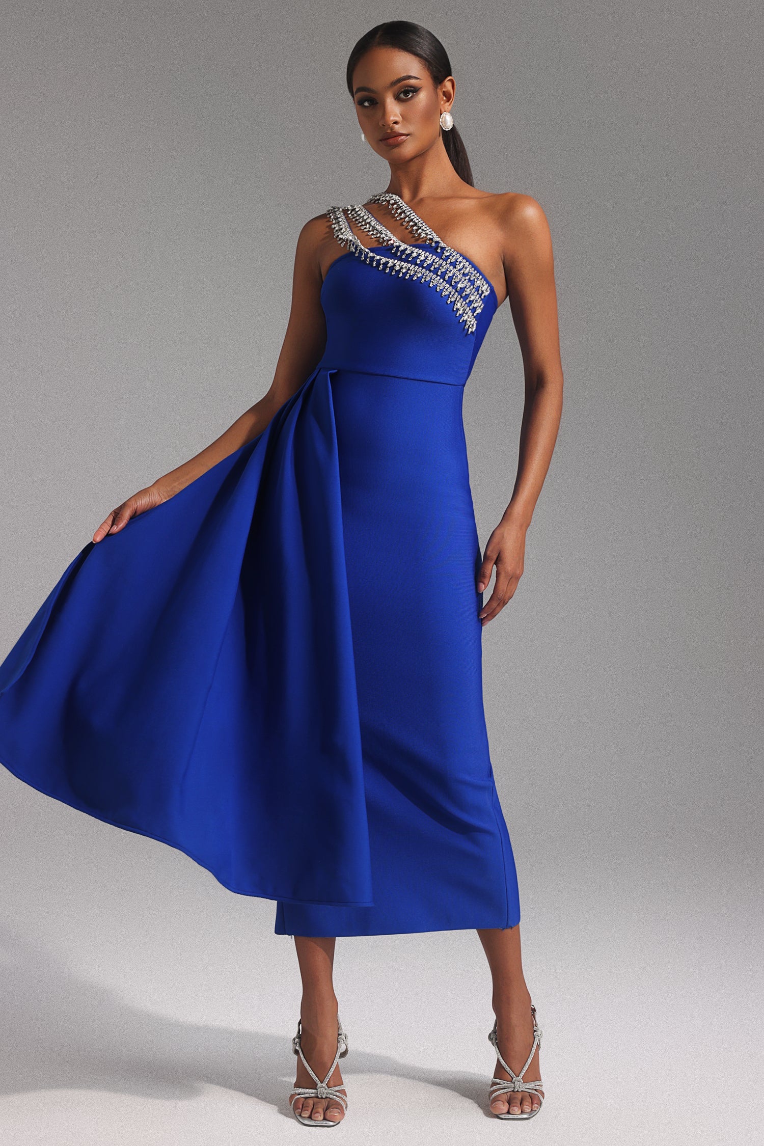 One Shoulder Diamond Bandage Maxi Dress
