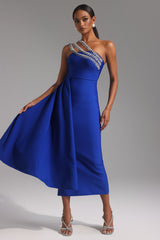 One Shoulder Diamond Bandage Maxi Dress