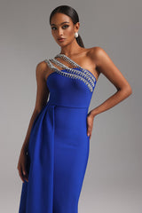 One Shoulder Diamond Bandage Maxi Dress