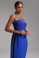 One Shoulder Diamond Bandage Maxi Dress