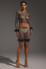 Robe courte à plumes synthétiques et diamants 
