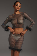 Robe courte à plumes synthétiques et diamants 