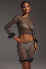 Robe courte à plumes synthétiques et diamants 