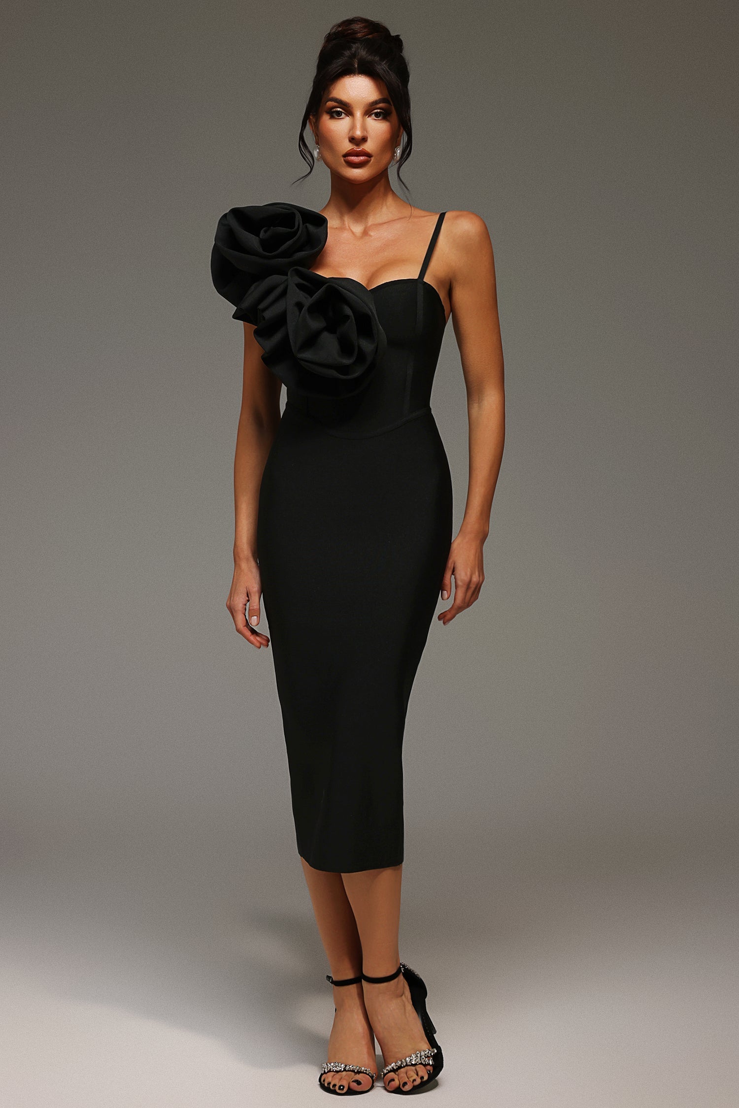 Halter Flowers Bandage Midi Dress