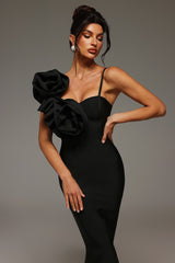 Halter Flowers Bandage Midi Dress