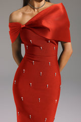 Sleeveless One Shoulder Diamond Bow Bandage Maxi Dress