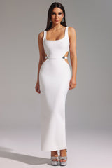 Robe maxi sans manches à dos nu fendue et décolletée, style bandage