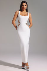 Robe maxi sans manches à dos nu fendue et décolletée, style bandage