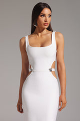 Robe maxi sans manches à dos nu fendue et décolletée, style bandage