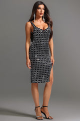 V-Neck Sleeveless Halter Diamond Midi Dress