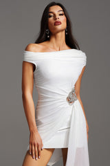 One Shoulder Sleeveless Flowers Diamond Bandage Mini Dress