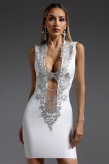 Robe cocktail mini ornée - Blanche