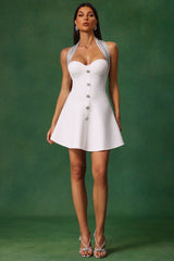 Robe mini dos nu sans manches à diamants 