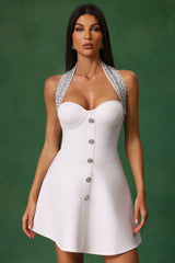 Robe mini dos nu sans manches à diamants 