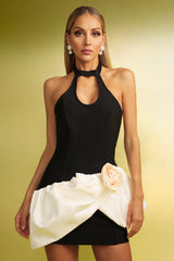 Flowers Neck Strap Bandage Mini Dress